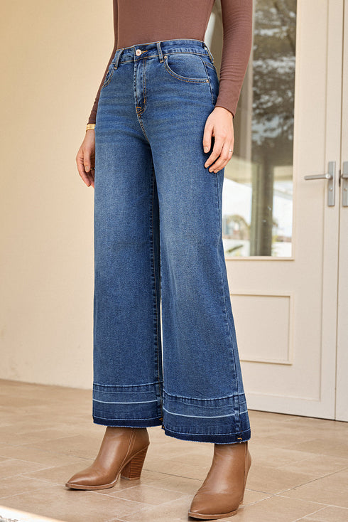 Raw Hem High Waist Straight Leg Loose Jeans